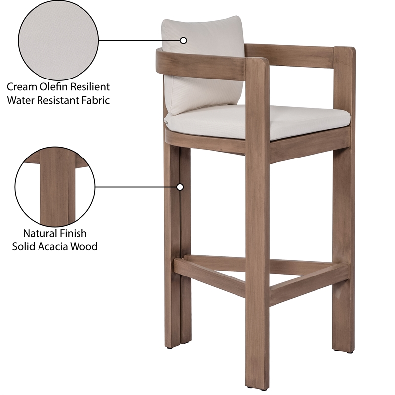Meridian Furniture Newport Cream Water Resistant Fabric Patio Bar Stool