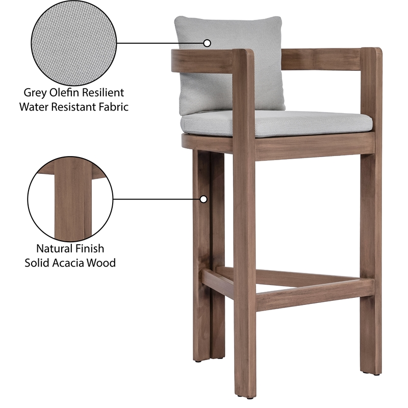 Meridian Furniture Newport Grey Water Resistant Fabric Patio Bar Stool