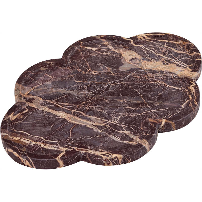 Meridian Furniture Rimini Cherry Clover Shaped Marble Tray