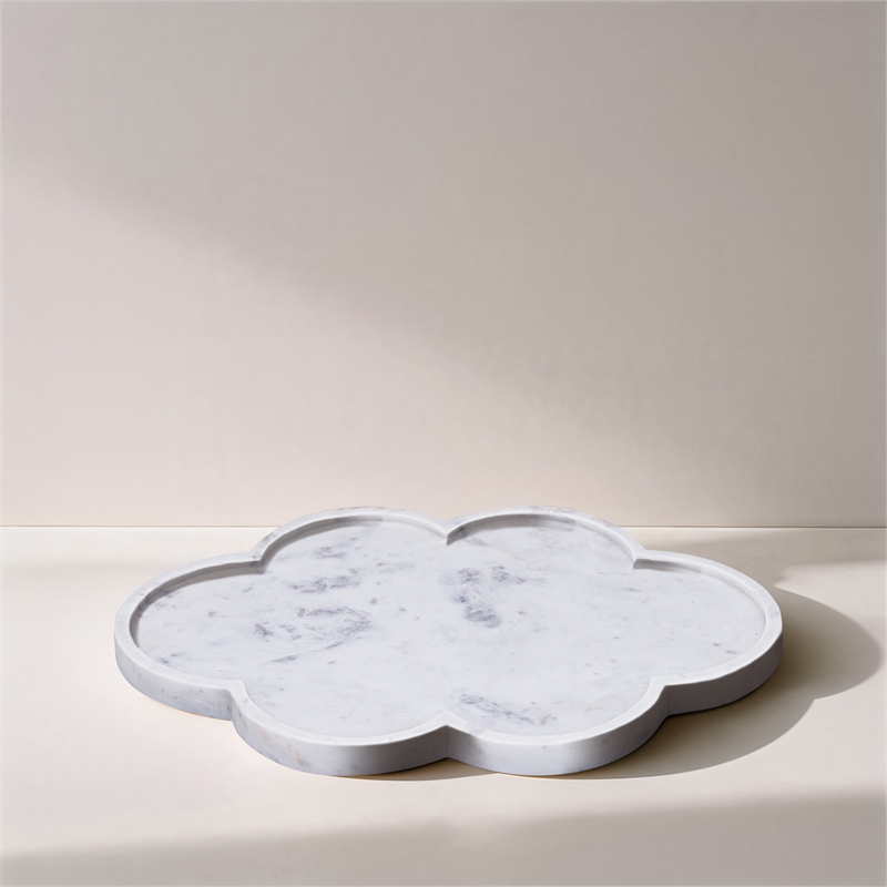 Meridian Furniture Rimini White Clover Shaped Marble Tray