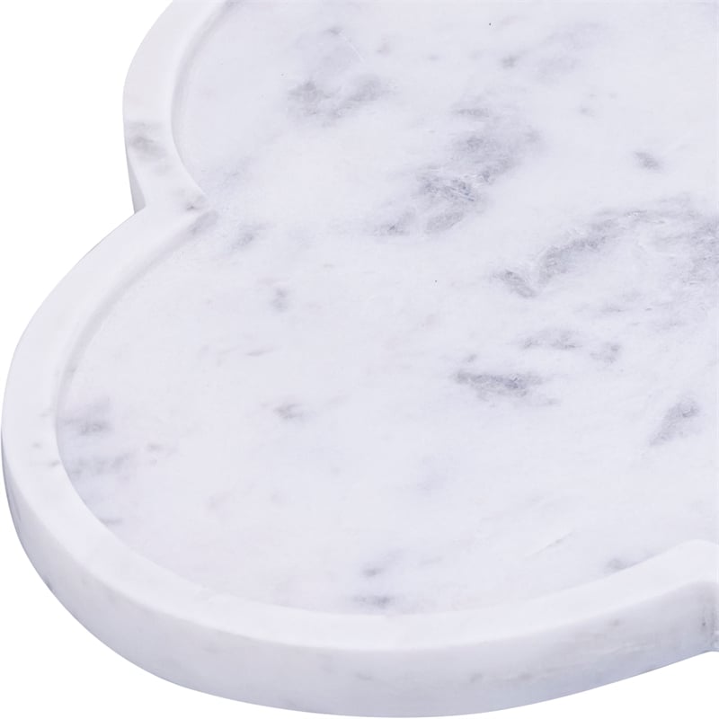 Meridian Furniture Rimini White Clover Shaped Marble Tray