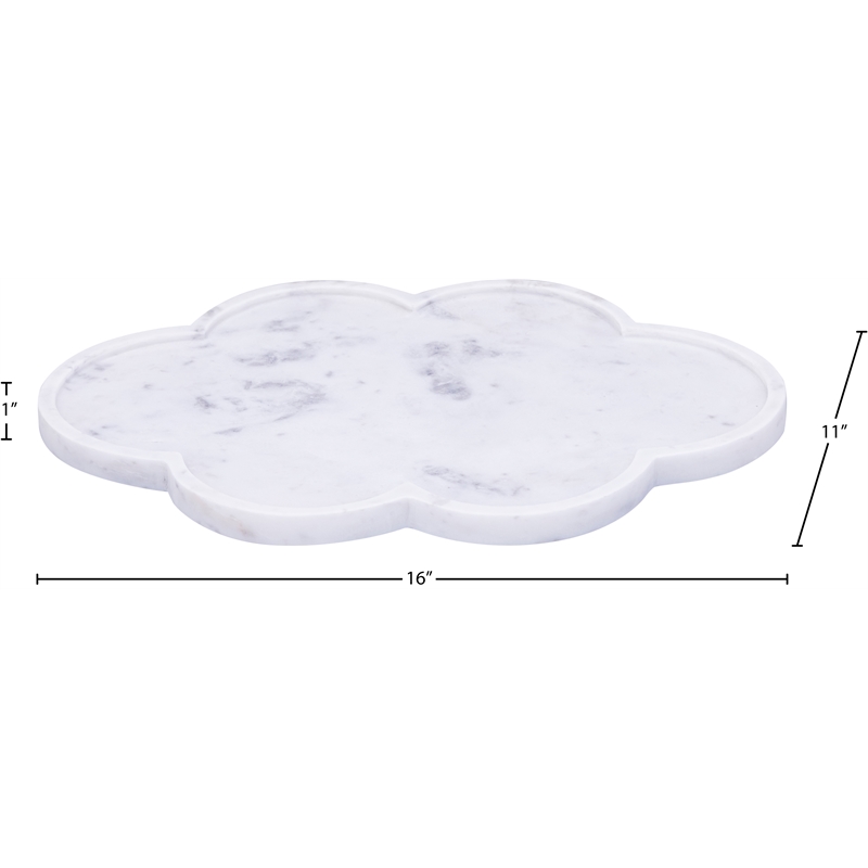 Meridian Furniture Rimini White Clover Shaped Marble Tray