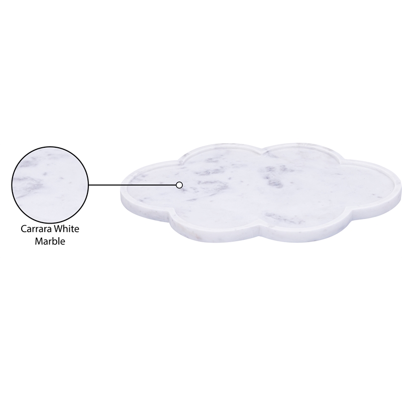 Meridian Furniture Rimini White Clover Shaped Marble Tray