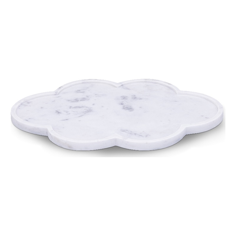 Meridian Furniture Rimini White Clover Shaped Marble Tray