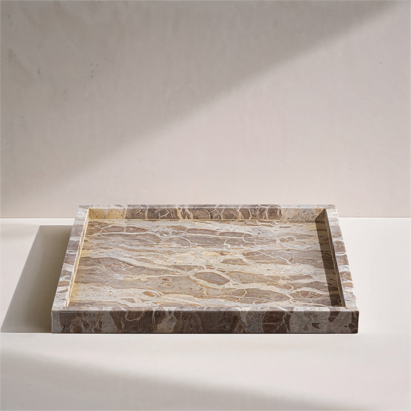 Meridian Furniture Barletta Beige Square Marble Tray