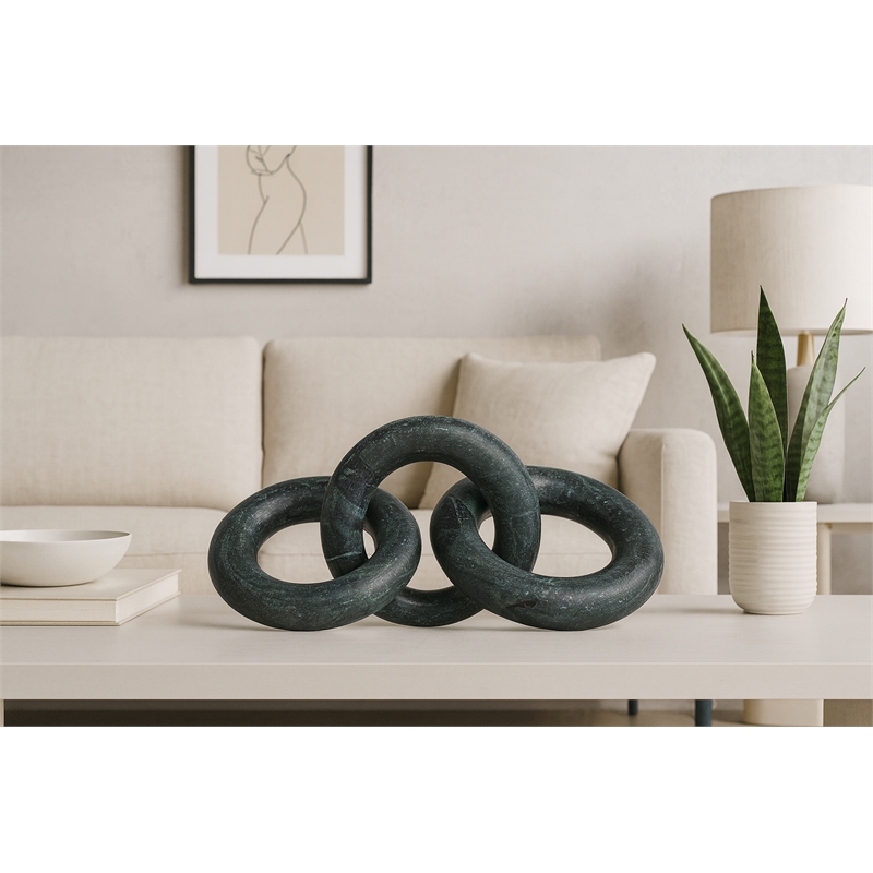 Meridian Furniture Rings Green Marble Decorative Chain Links