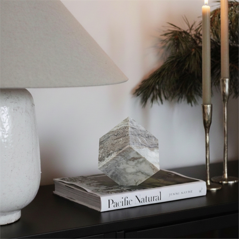 Meridian Furniture Block Brown Marble Decorative Cube