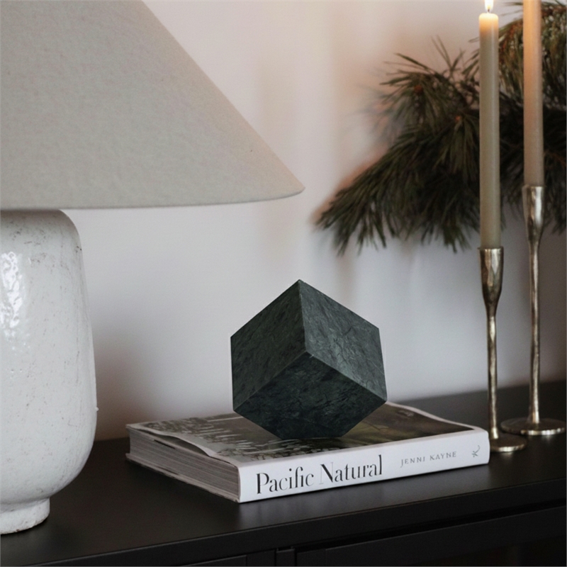 Meridian Furniture Block Green Marble Decorative Cube