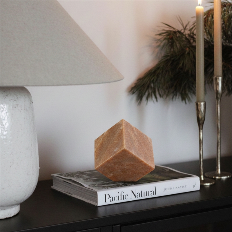 Meridian Furniture Block Pink Marble Decorative Cube