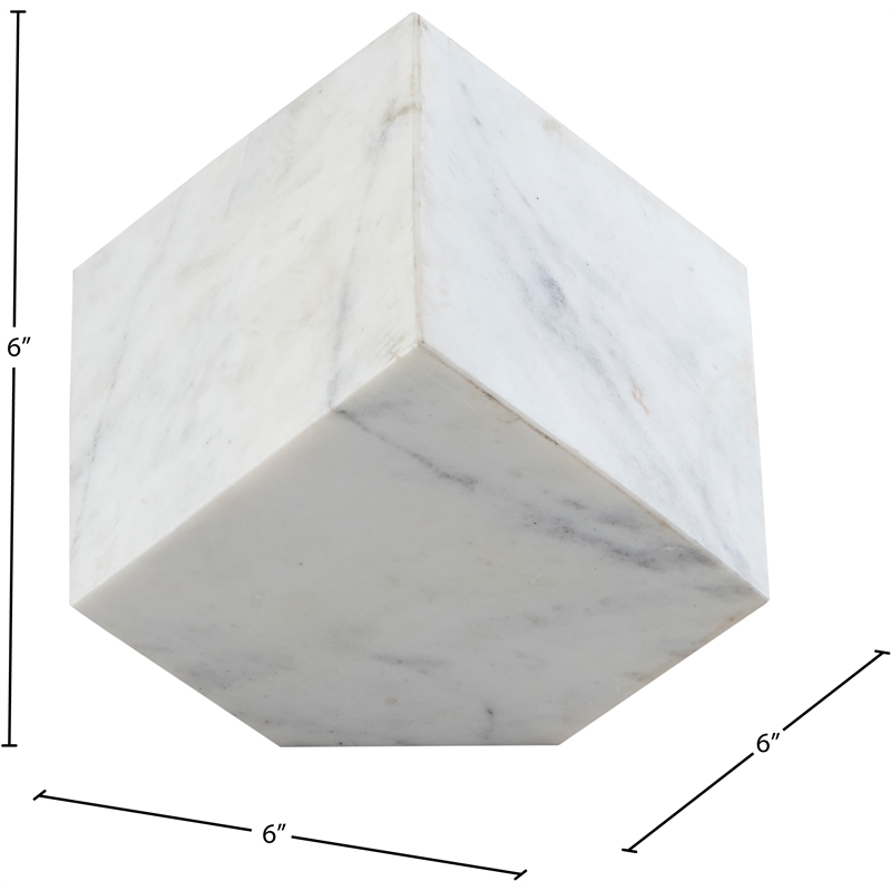 Meridian Furniture Block White Marble Decorative Cube