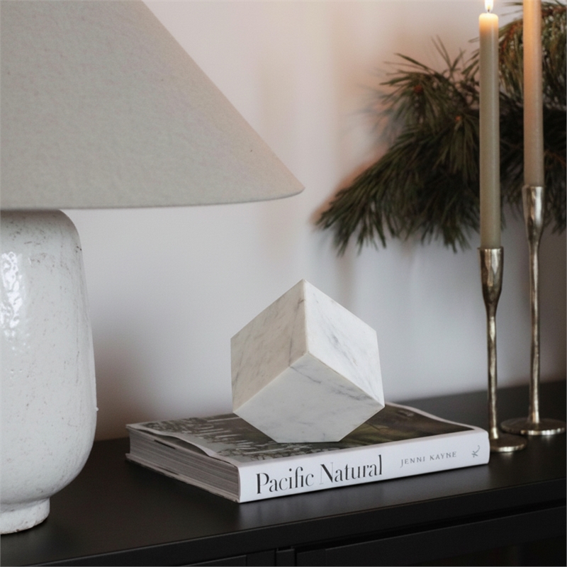 Meridian Furniture Block White Marble Decorative Cube