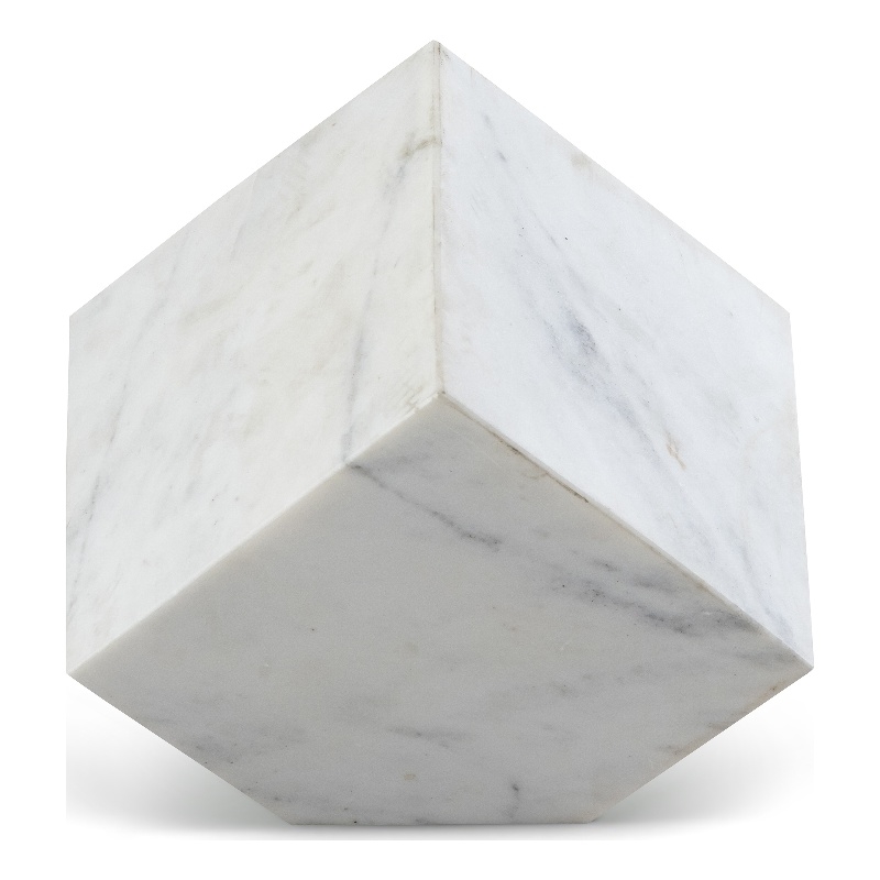Meridian Furniture Block White Marble Decorative Cube