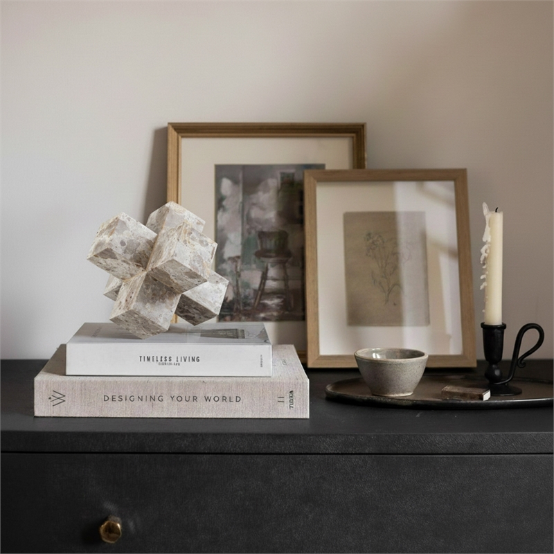 Meridian Furniture Jack Beige Marble Decorative Jack Object