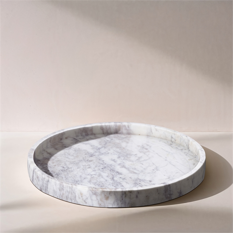 Meridian Furniture Barletta White Round Marble Tray