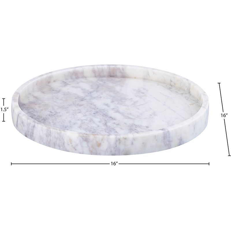 Meridian Furniture Barletta White Round Marble Tray