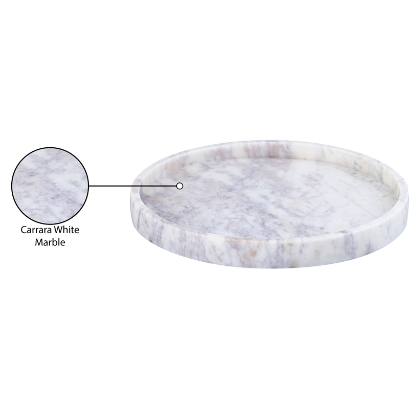 Meridian Furniture Barletta White Round Marble Tray
