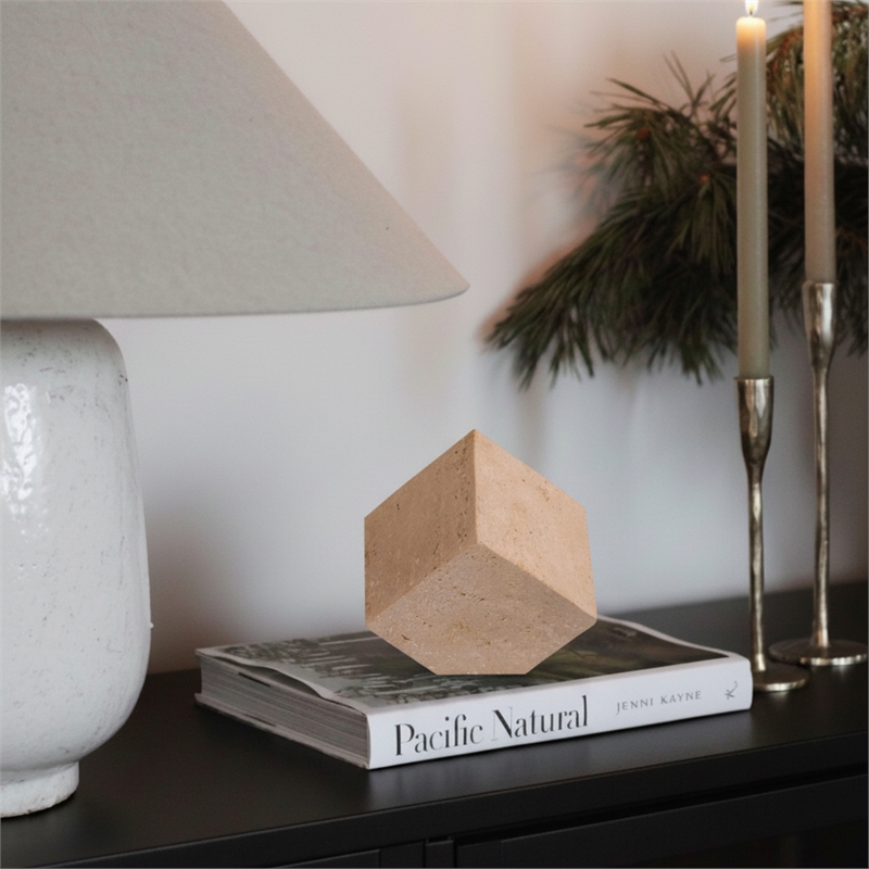Meridian Furniture Block Beige Travertine Decorative Cube