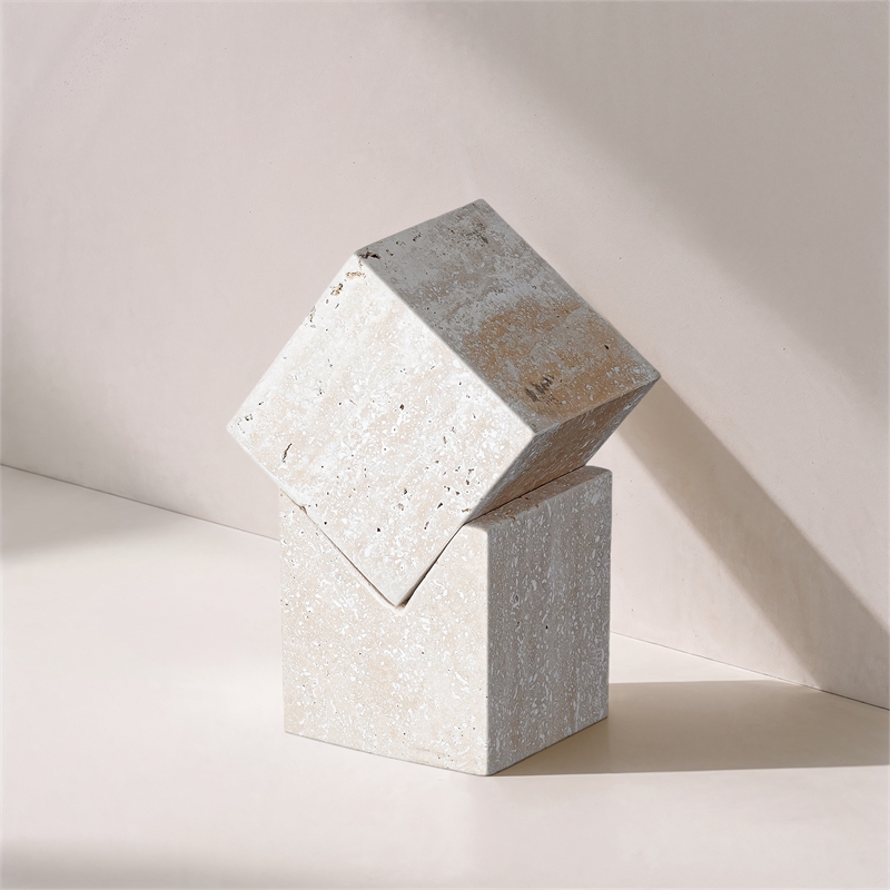 Meridian Furniture Quad Beige Travertine Decorative Cube