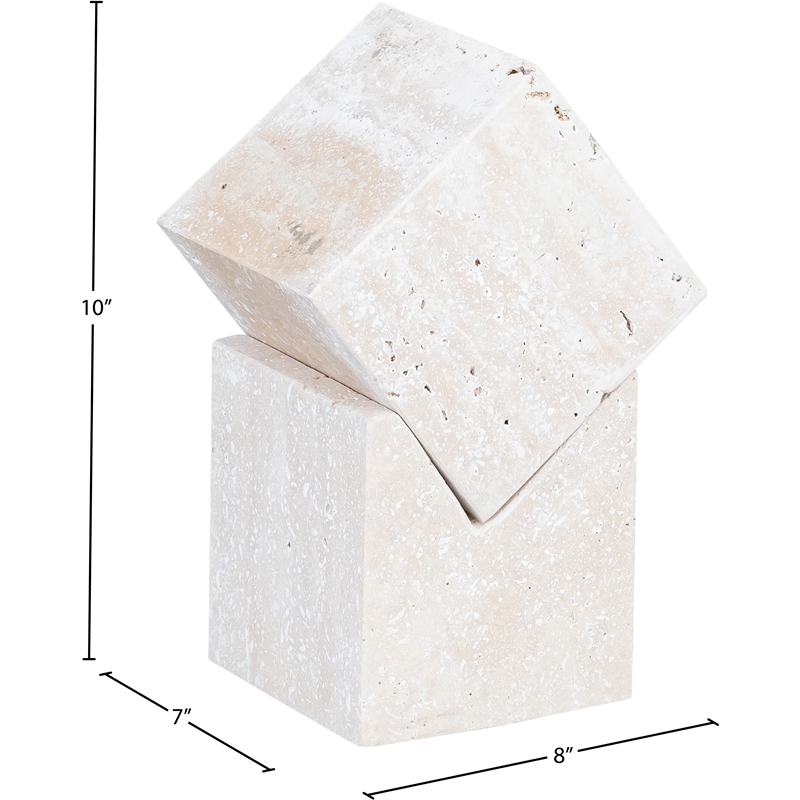 Meridian Furniture Quad Beige Travertine Decorative Cube