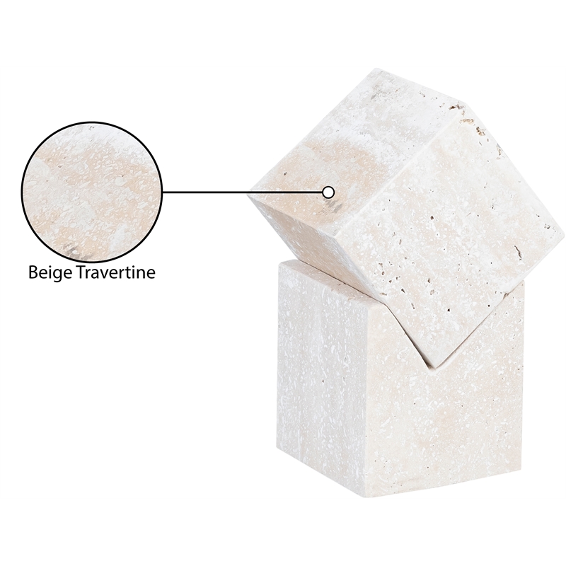 Meridian Furniture Quad Beige Travertine Decorative Cube