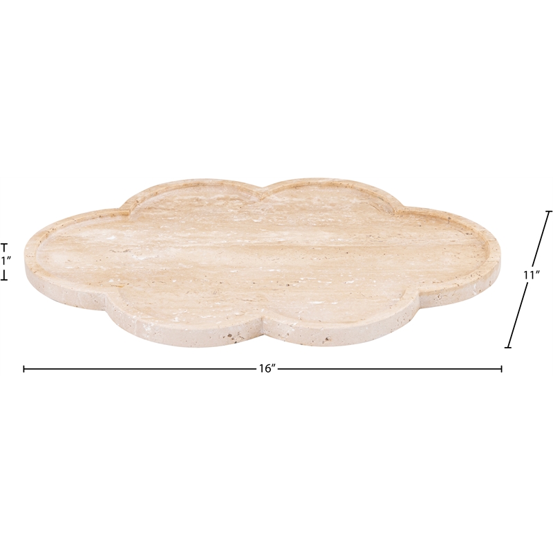 Meridian Furniture Rimini Beige Clover Shaped Travertine Tray