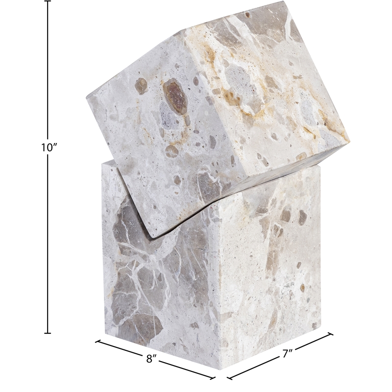 Meridian Furniture Quad Beige Marble Decorative Cube