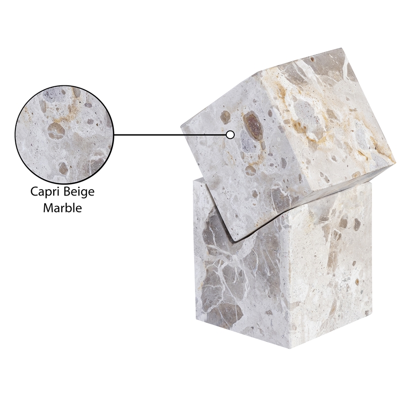 Meridian Furniture Quad Beige Marble Decorative Cube