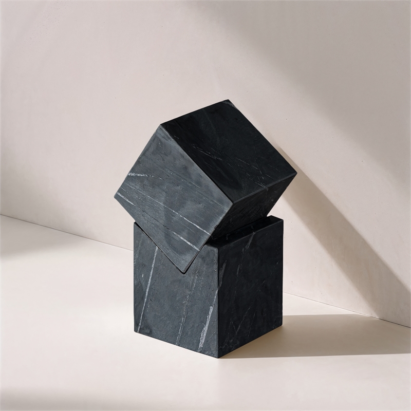 Meridian Furniture Quad Black Marble Decorative Cube