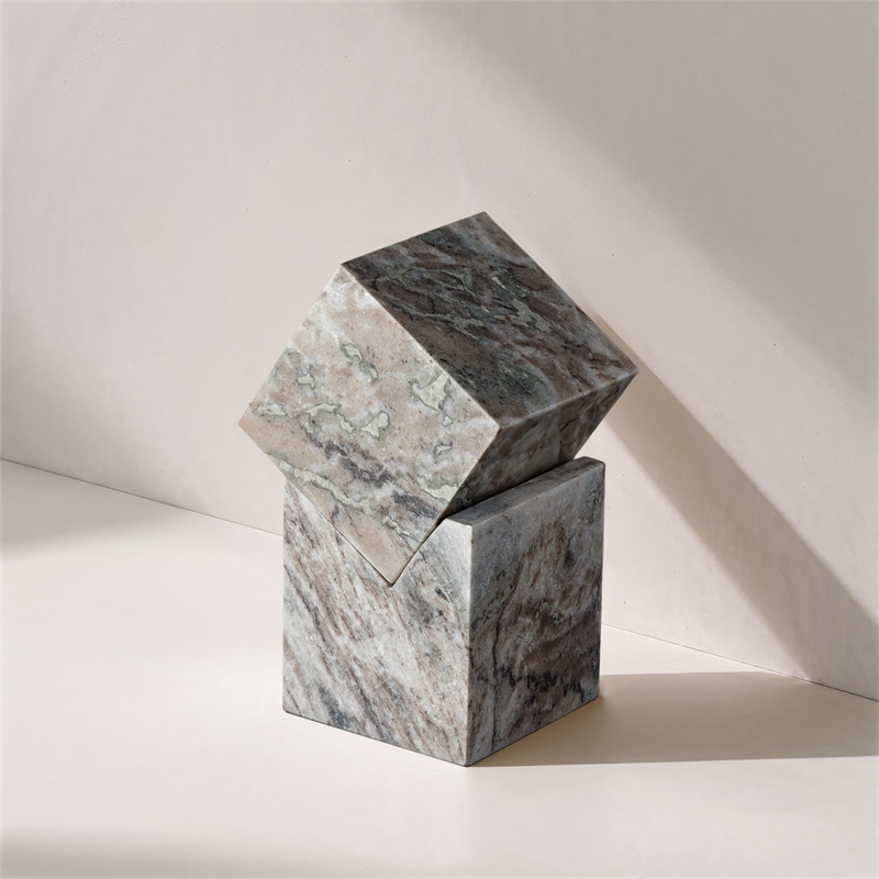 Meridian Furniture Quad Brown Marble Decorative Cube