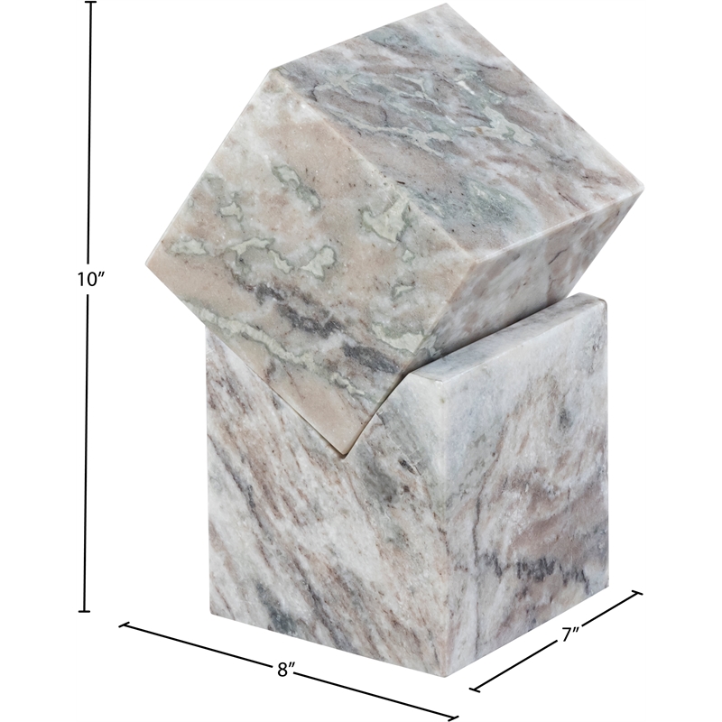 Meridian Furniture Quad Brown Marble Decorative Cube