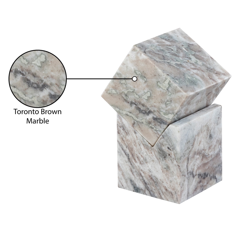 Meridian Furniture Quad Brown Marble Decorative Cube