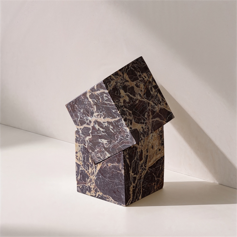 Meridian Furniture Quad Cherry Marble Decorative Cube