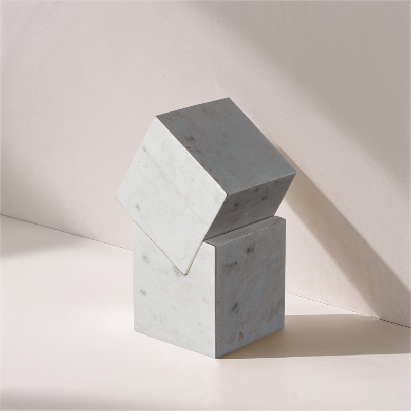 Meridian Furniture Quad White Marble Decorative Cube
