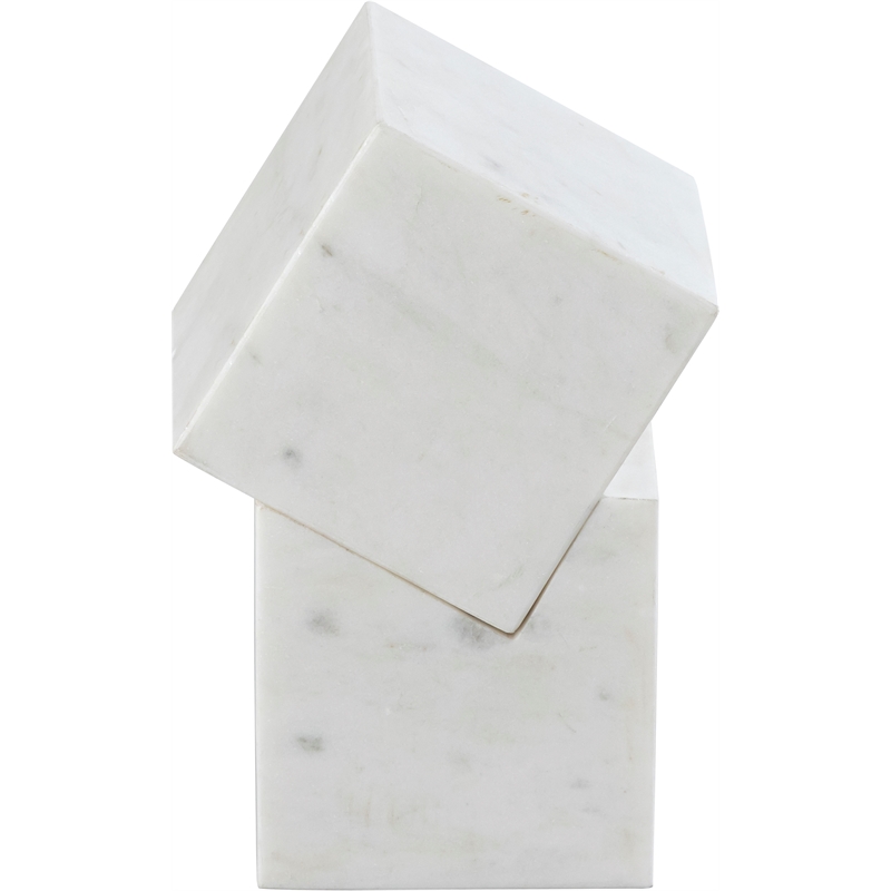 Meridian Furniture Quad White Marble Decorative Cube
