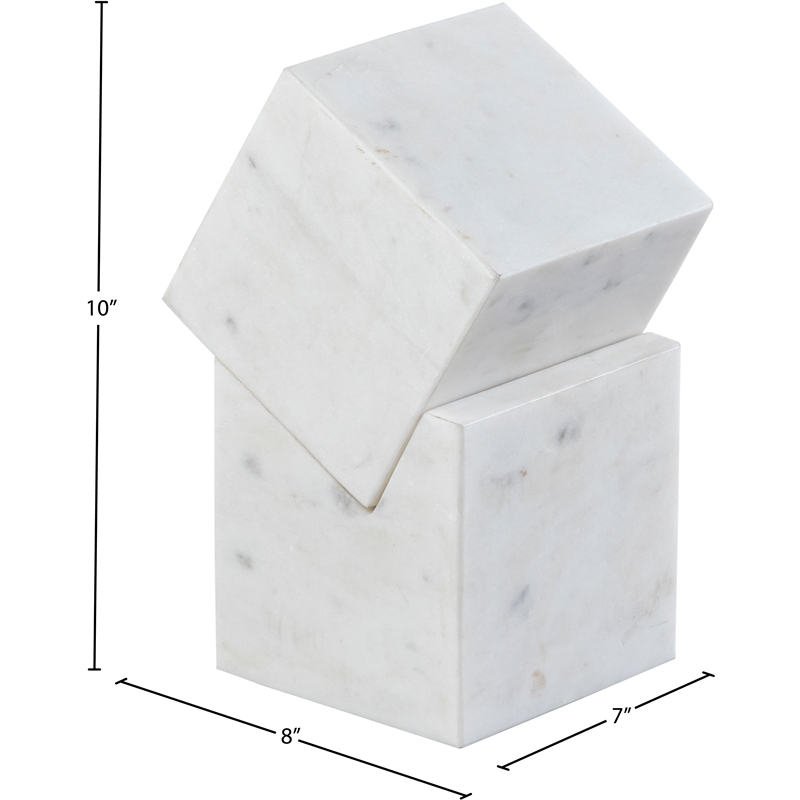 Meridian Furniture Quad White Marble Decorative Cube