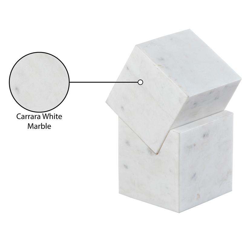 Meridian Furniture Quad White Marble Decorative Cube