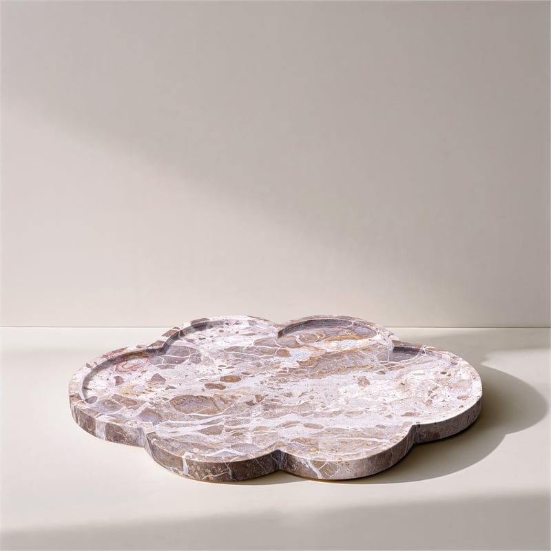 Meridian Furniture Rimini Beige Clover Shaped Marble Tray
