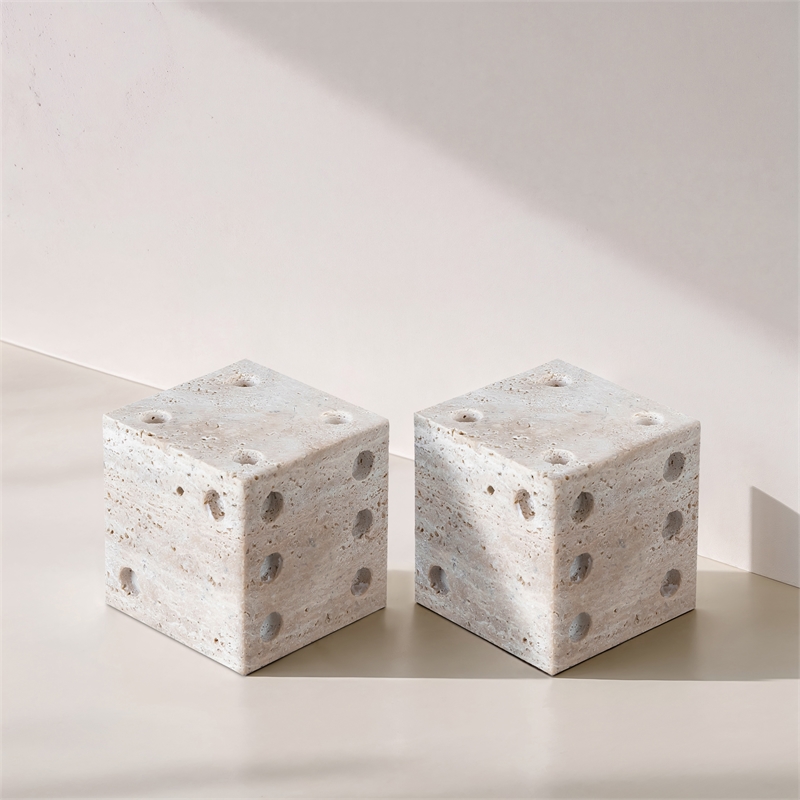 Meridian Furniture Dice Beige Travertine Decorative Dice