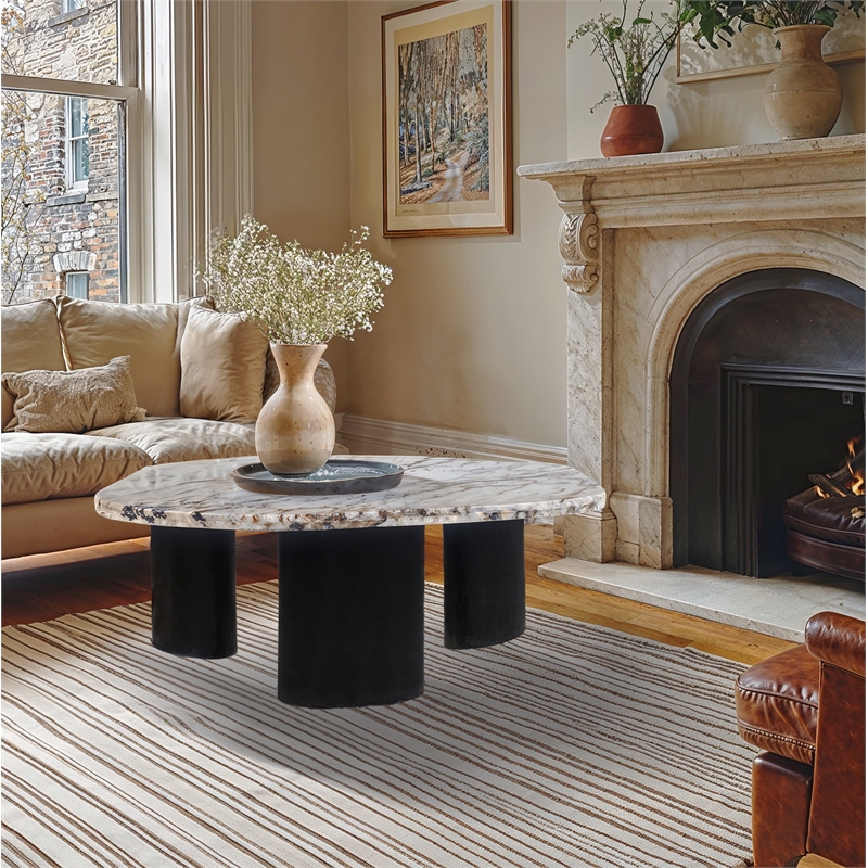 Meridian Furniture Puglia Cream Marble Top And Oak Wood Base Coffee Table