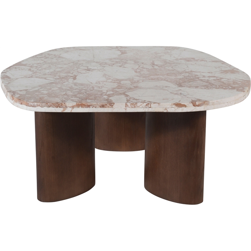 Meridian Furniture Puglia Cream Marble Top And Oak Wood Base Coffee Table