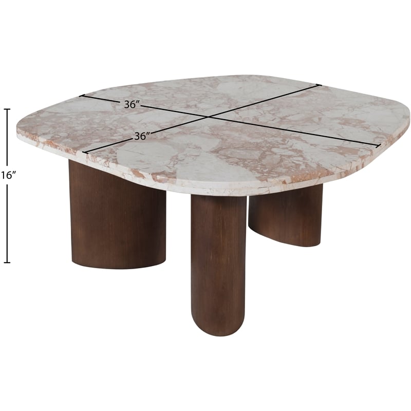 Meridian Furniture Puglia Cream Marble Top And Oak Wood Base Coffee Table