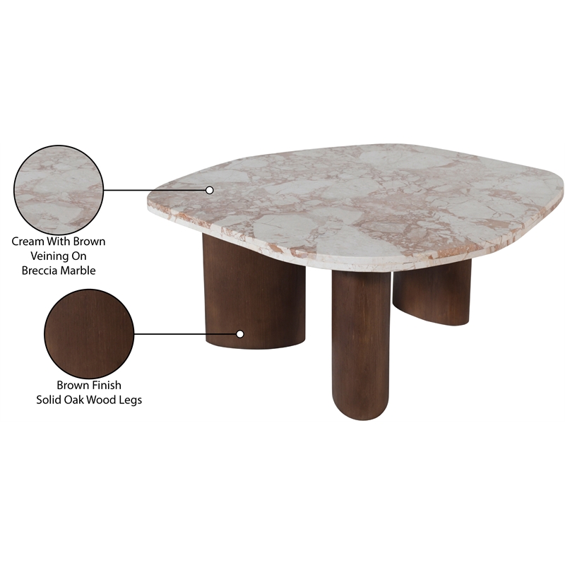 Meridian Furniture Puglia Cream Marble Top And Oak Wood Base Coffee Table