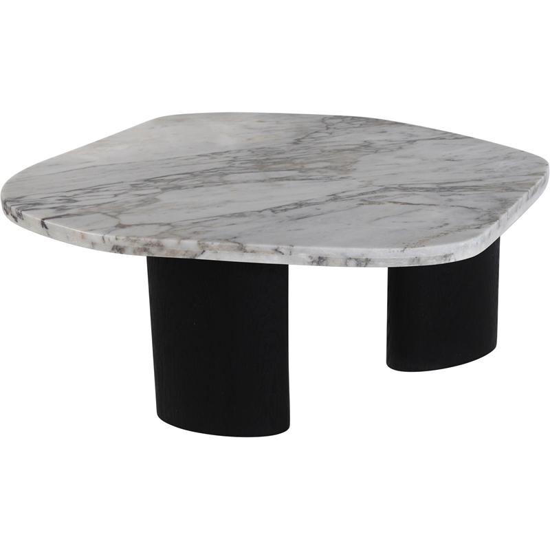 Meridian Furniture Puglia White Marble Top And Oak Wood Base Coffee Table