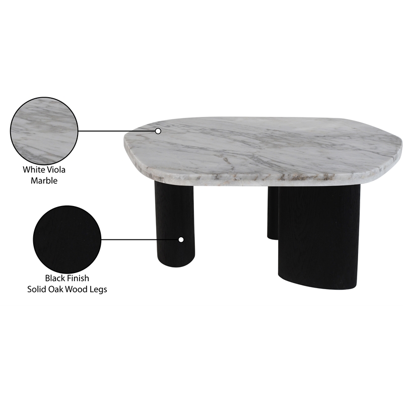 Meridian Furniture Puglia White Marble Top And Oak Wood Base Coffee Table