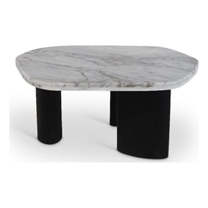 Meridian Furniture Puglia White Marble Top And Oak Wood Base Coffee Table