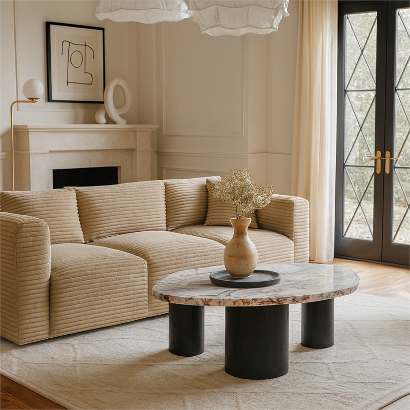Meridian Furniture Puglia White Marble Top And Oak Wood Base Coffee Table
