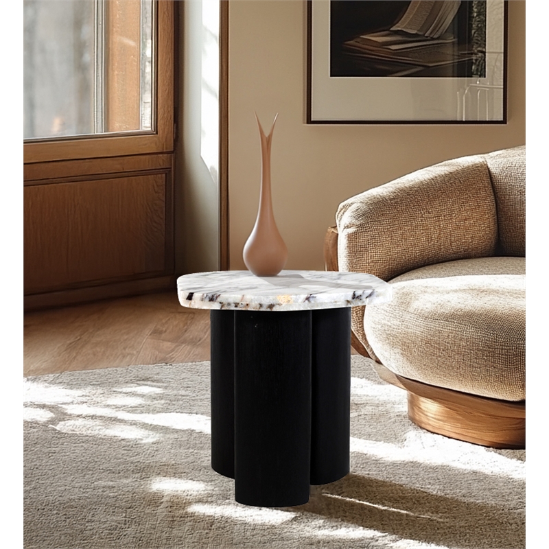 Meridian Furniture Puglia Cream Marble Top And Oak Wood Base End Table