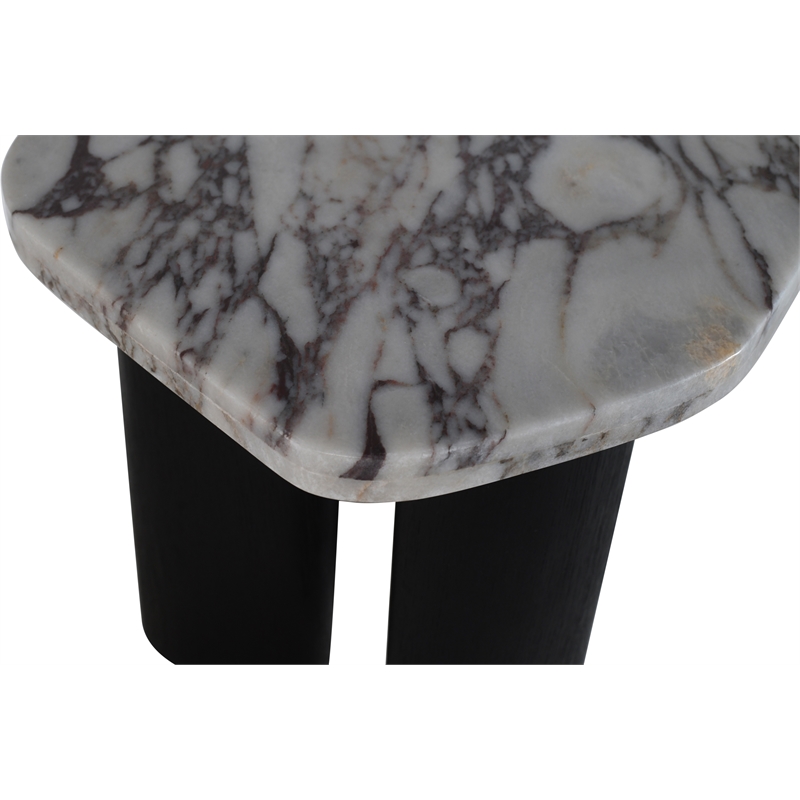 Meridian Furniture Puglia Cream Marble Top And Oak Wood Base End Table