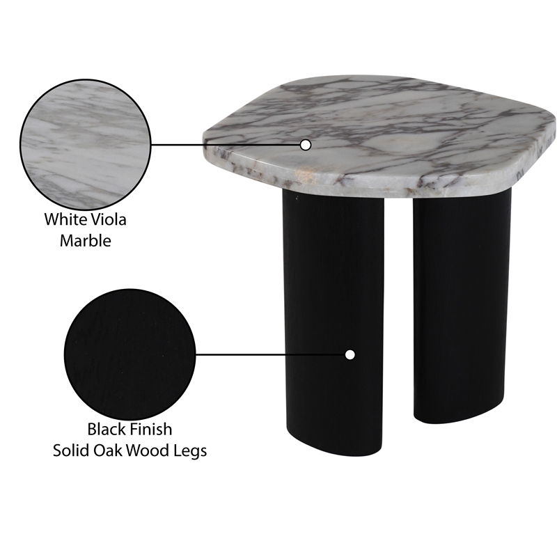 Meridian Furniture Puglia Cream Marble Top And Oak Wood Base End Table
