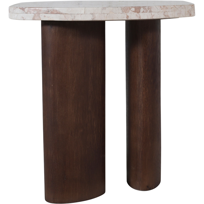 Meridian Furniture Puglia Cream Marble Top And Oak Wood Base End Table